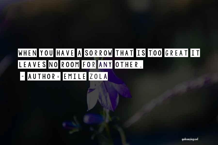 Emile Zola Quotes: When You Have A Sorrow That Is Too Great It Leaves No Room For Any Other.