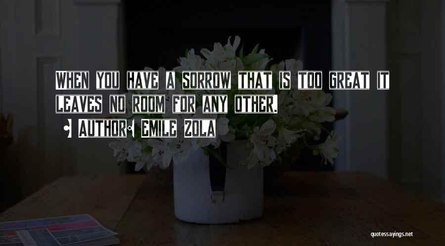 Emile Zola Quotes: When You Have A Sorrow That Is Too Great It Leaves No Room For Any Other.