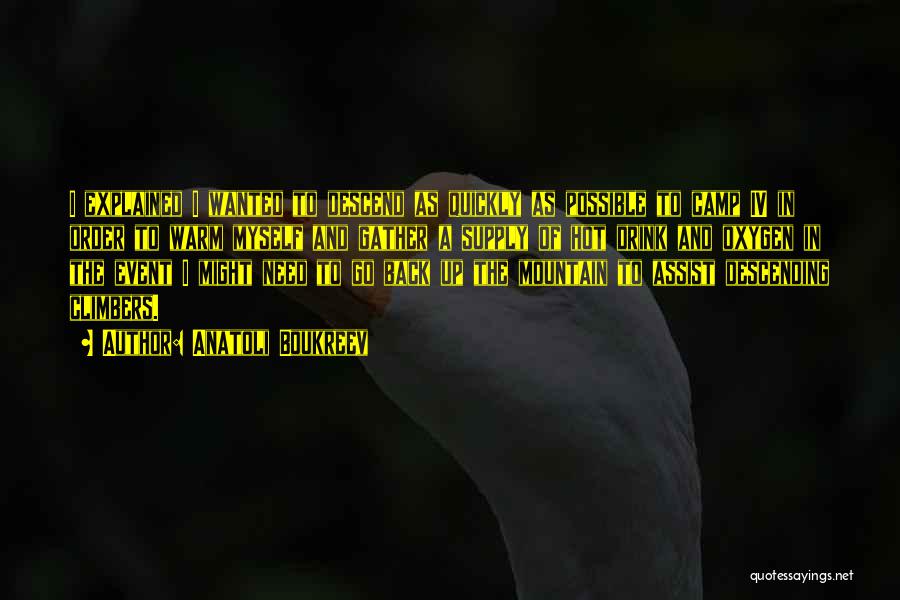 Anatoli Boukreev Quotes: I Explained I Wanted To Descend As Quickly As Possible To Camp Iv In Order To Warm Myself And Gather