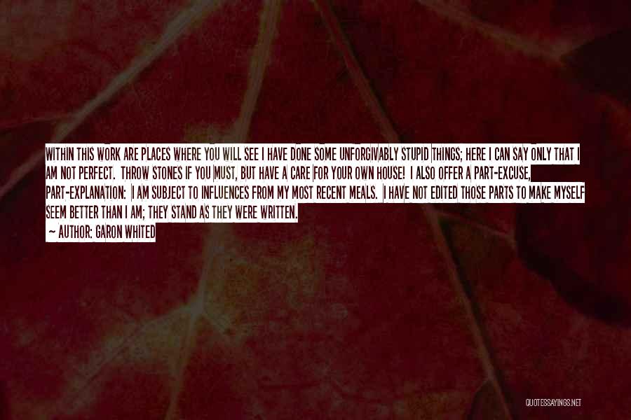 Garon Whited Quotes: Within This Work Are Places Where You Will See I Have Done Some Unforgivably Stupid Things; Here I Can Say