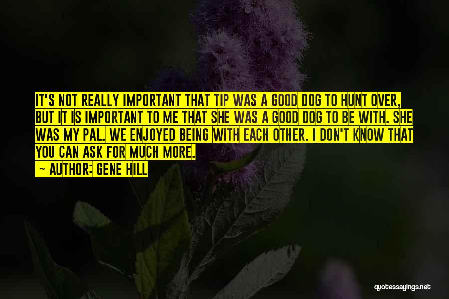 Gene Hill Quotes: It's Not Really Important That Tip Was A Good Dog To Hunt Over, But It Is Important To Me That