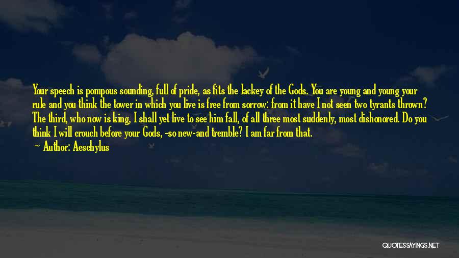 Aeschylus Quotes: Your Speech Is Pompous Sounding, Full Of Pride, As Fits The Lackey Of The Gods. You Are Young And Young