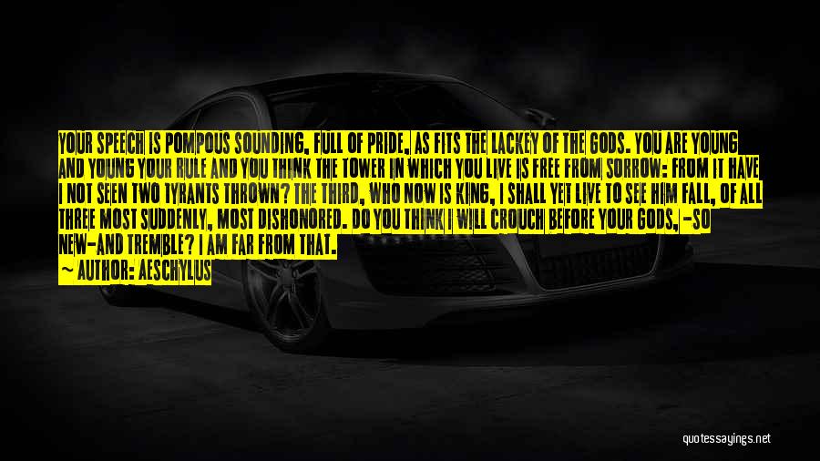 Aeschylus Quotes: Your Speech Is Pompous Sounding, Full Of Pride, As Fits The Lackey Of The Gods. You Are Young And Young