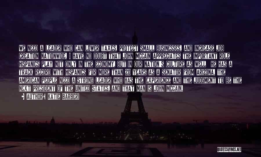 Katie Barberi Quotes: We Need A Leader Who Can Lower Taxes, Protect Small Businesses, And Increase Job Creation Nationwide. I Have No Doubt