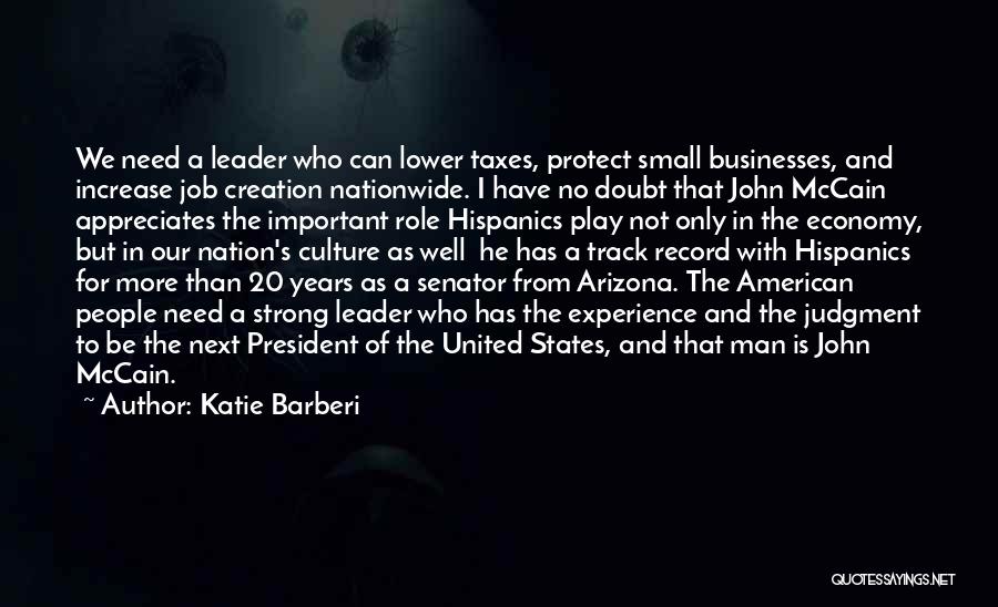 Katie Barberi Quotes: We Need A Leader Who Can Lower Taxes, Protect Small Businesses, And Increase Job Creation Nationwide. I Have No Doubt