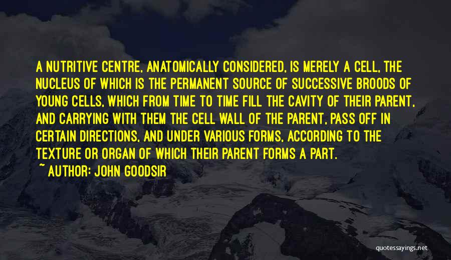 John Goodsir Quotes: A Nutritive Centre, Anatomically Considered, Is Merely A Cell, The Nucleus Of Which Is The Permanent Source Of Successive Broods