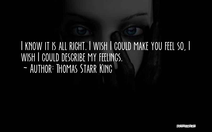 Thomas Starr King Quotes: I Know It Is All Right. I Wish I Could Make You Feel So, I Wish I Could Describe My