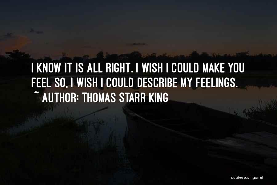 Thomas Starr King Quotes: I Know It Is All Right. I Wish I Could Make You Feel So, I Wish I Could Describe My