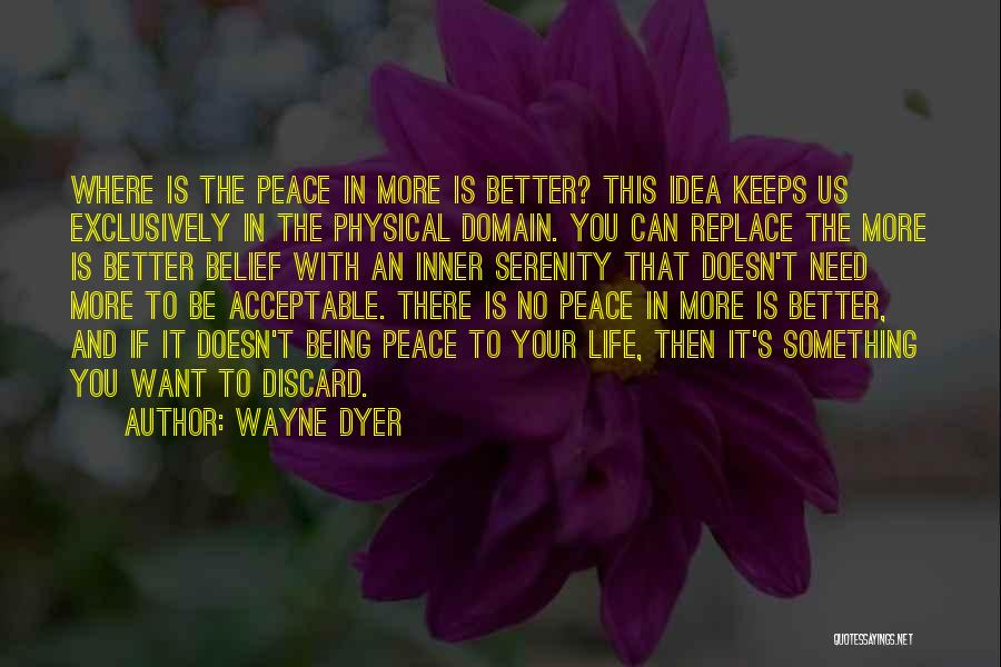 Wayne Dyer Quotes: Where Is The Peace In More Is Better? This Idea Keeps Us Exclusively In The Physical Domain. You Can Replace