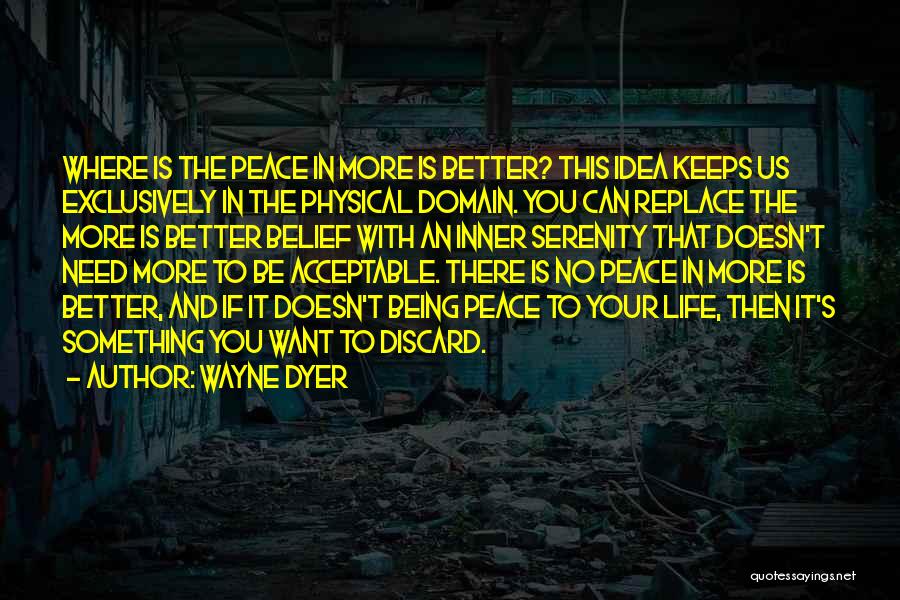 Wayne Dyer Quotes: Where Is The Peace In More Is Better? This Idea Keeps Us Exclusively In The Physical Domain. You Can Replace