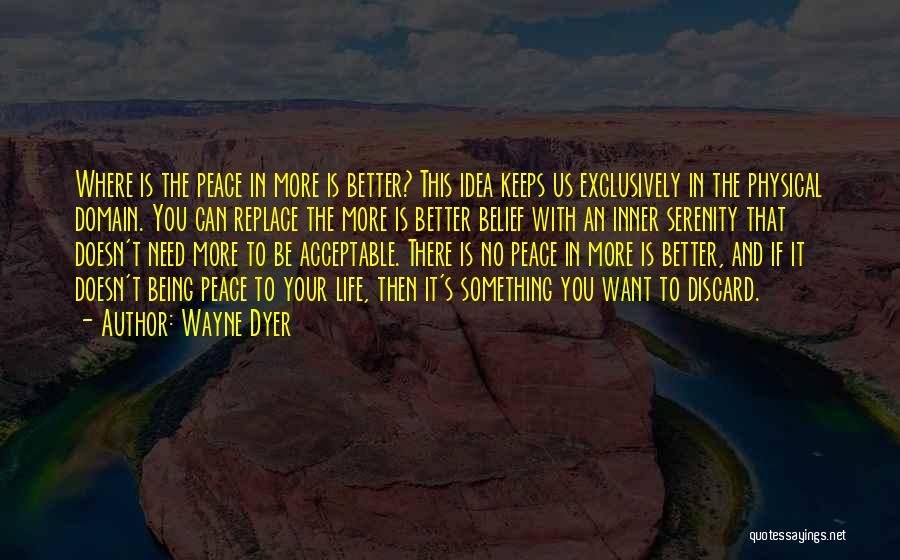 Wayne Dyer Quotes: Where Is The Peace In More Is Better? This Idea Keeps Us Exclusively In The Physical Domain. You Can Replace