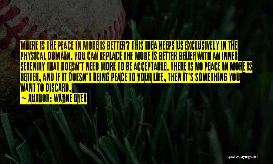 Wayne Dyer Quotes: Where Is The Peace In More Is Better? This Idea Keeps Us Exclusively In The Physical Domain. You Can Replace