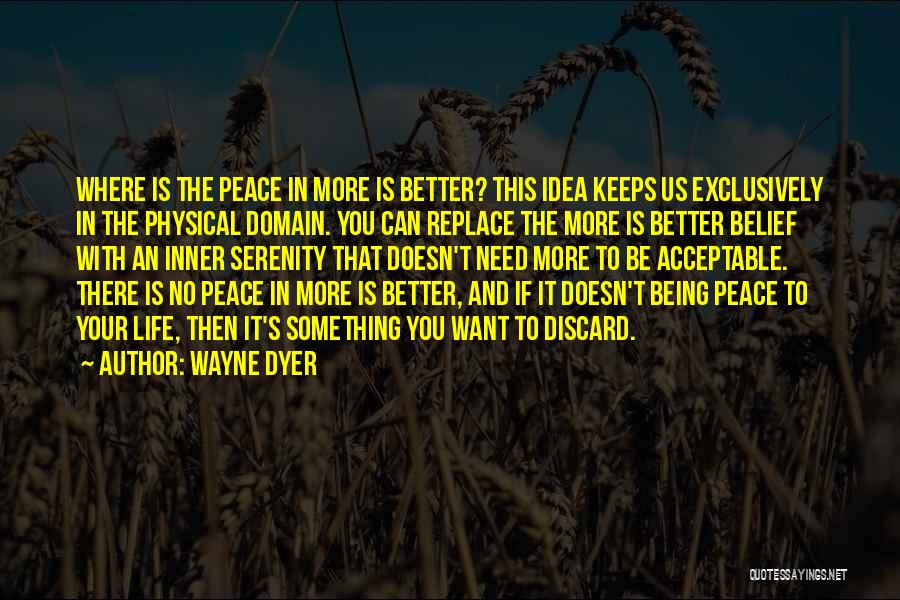 Wayne Dyer Quotes: Where Is The Peace In More Is Better? This Idea Keeps Us Exclusively In The Physical Domain. You Can Replace