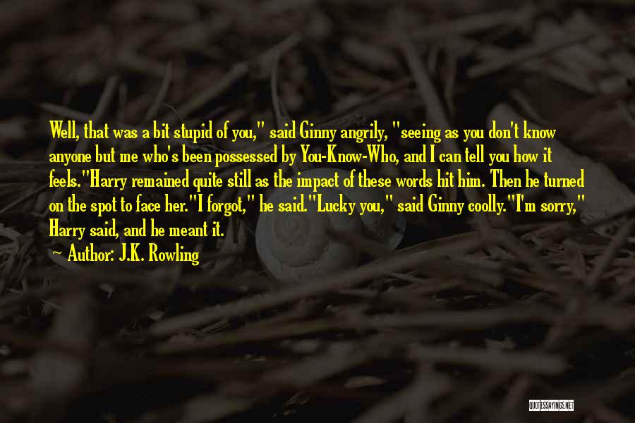 J.K. Rowling Quotes: Well, That Was A Bit Stupid Of You, Said Ginny Angrily, Seeing As You Don't Know Anyone But Me Who's