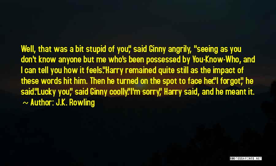 J.K. Rowling Quotes: Well, That Was A Bit Stupid Of You, Said Ginny Angrily, Seeing As You Don't Know Anyone But Me Who's