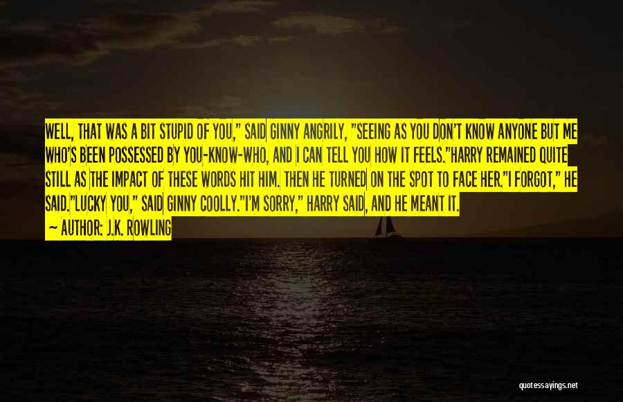 J.K. Rowling Quotes: Well, That Was A Bit Stupid Of You, Said Ginny Angrily, Seeing As You Don't Know Anyone But Me Who's