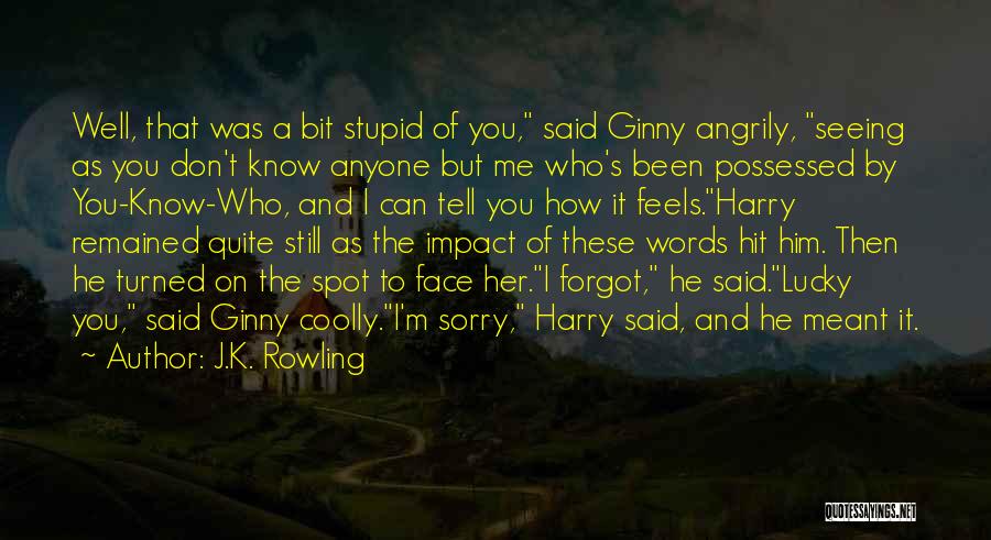 J.K. Rowling Quotes: Well, That Was A Bit Stupid Of You, Said Ginny Angrily, Seeing As You Don't Know Anyone But Me Who's