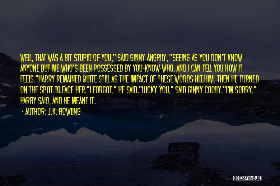 J.K. Rowling Quotes: Well, That Was A Bit Stupid Of You, Said Ginny Angrily, Seeing As You Don't Know Anyone But Me Who's