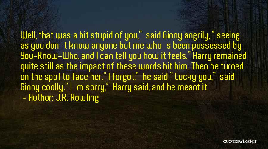 J.K. Rowling Quotes: Well, That Was A Bit Stupid Of You, Said Ginny Angrily, Seeing As You Don't Know Anyone But Me Who's