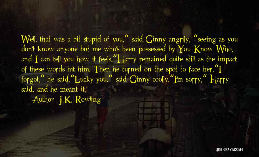 J.K. Rowling Quotes: Well, That Was A Bit Stupid Of You, Said Ginny Angrily, Seeing As You Don't Know Anyone But Me Who's