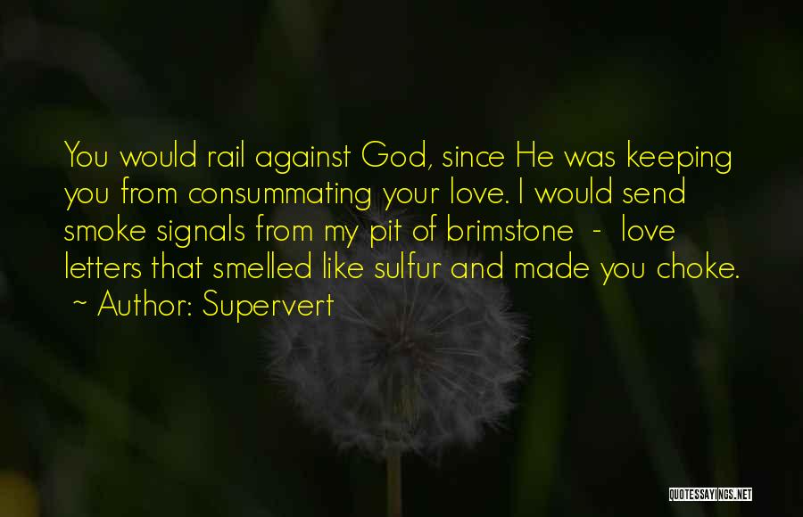 Supervert Quotes: You Would Rail Against God, Since He Was Keeping You From Consummating Your Love. I Would Send Smoke Signals From