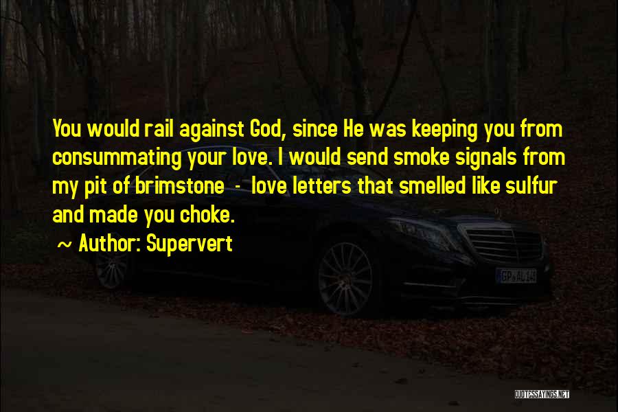 Supervert Quotes: You Would Rail Against God, Since He Was Keeping You From Consummating Your Love. I Would Send Smoke Signals From