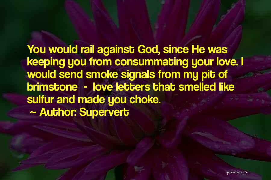 Supervert Quotes: You Would Rail Against God, Since He Was Keeping You From Consummating Your Love. I Would Send Smoke Signals From