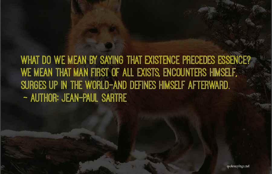 Jean-Paul Sartre Quotes: What Do We Mean By Saying That Existence Precedes Essence? We Mean That Man First Of All Exists, Encounters Himself,