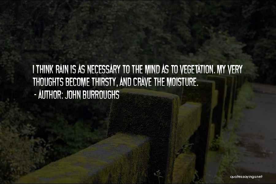 John Burroughs Quotes: I Think Rain Is As Necessary To The Mind As To Vegetation. My Very Thoughts Become Thirsty, And Crave The