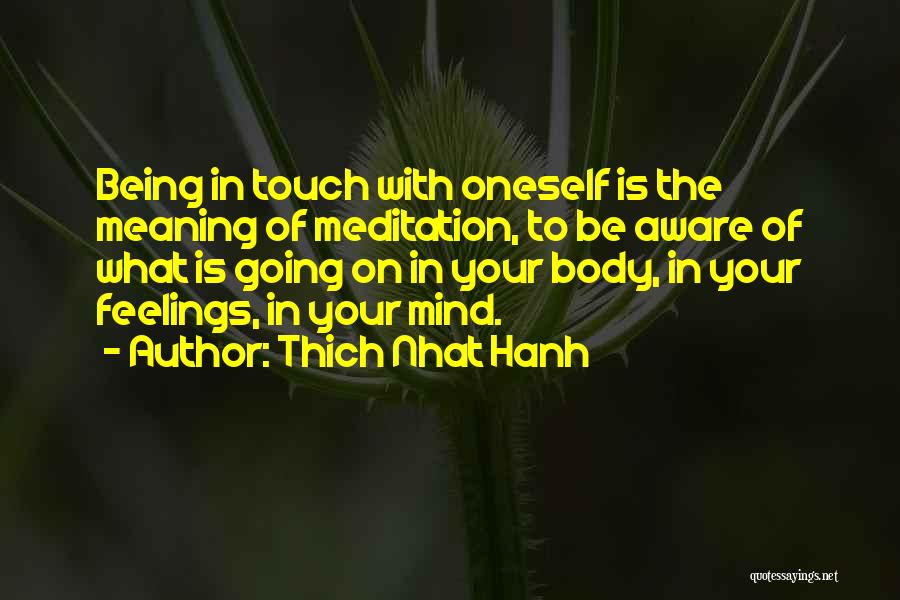 Thich Nhat Hanh Quotes: Being In Touch With Oneself Is The Meaning Of Meditation, To Be Aware Of What Is Going On In Your