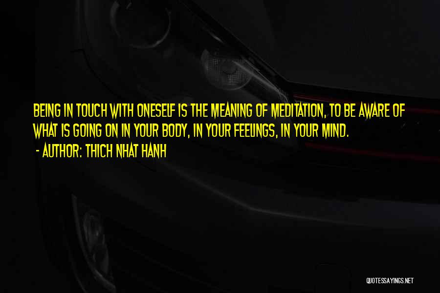 Thich Nhat Hanh Quotes: Being In Touch With Oneself Is The Meaning Of Meditation, To Be Aware Of What Is Going On In Your