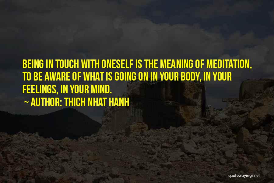 Thich Nhat Hanh Quotes: Being In Touch With Oneself Is The Meaning Of Meditation, To Be Aware Of What Is Going On In Your