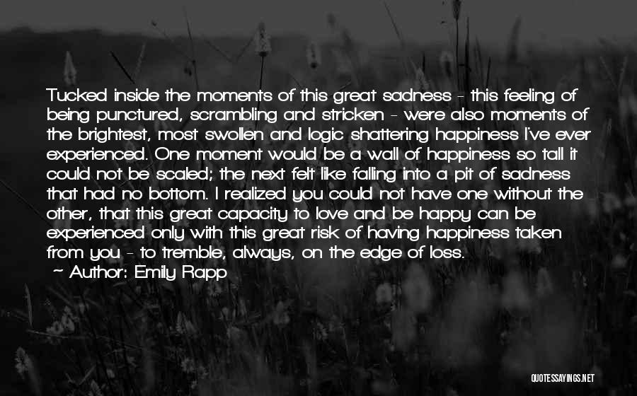 Emily Rapp Quotes: Tucked Inside The Moments Of This Great Sadness - This Feeling Of Being Punctured, Scrambling And Stricken - Were Also