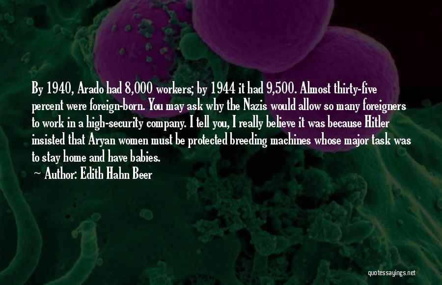 Edith Hahn Beer Quotes: By 1940, Arado Had 8,000 Workers; By 1944 It Had 9,500. Almost Thirty-five Percent Were Foreign-born. You May Ask Why