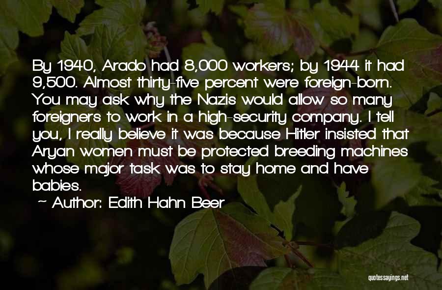 Edith Hahn Beer Quotes: By 1940, Arado Had 8,000 Workers; By 1944 It Had 9,500. Almost Thirty-five Percent Were Foreign-born. You May Ask Why