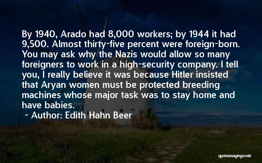 Edith Hahn Beer Quotes: By 1940, Arado Had 8,000 Workers; By 1944 It Had 9,500. Almost Thirty-five Percent Were Foreign-born. You May Ask Why