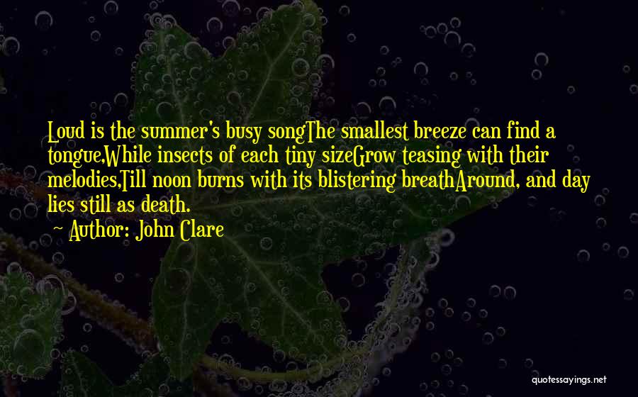 John Clare Quotes: Loud Is The Summer's Busy Songthe Smallest Breeze Can Find A Tongue,while Insects Of Each Tiny Sizegrow Teasing With Their