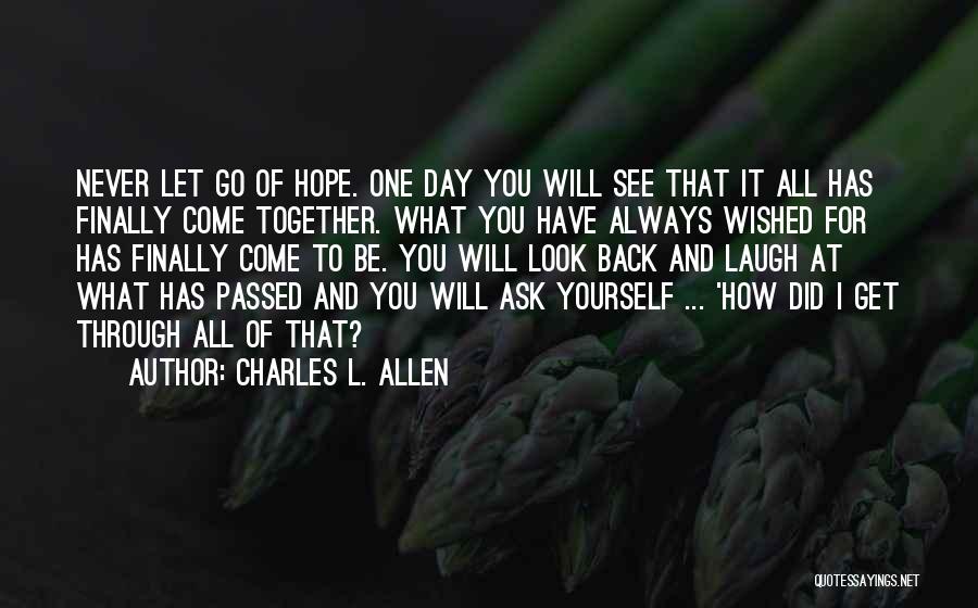 Charles L. Allen Quotes: Never Let Go Of Hope. One Day You Will See That It All Has Finally Come Together. What You Have