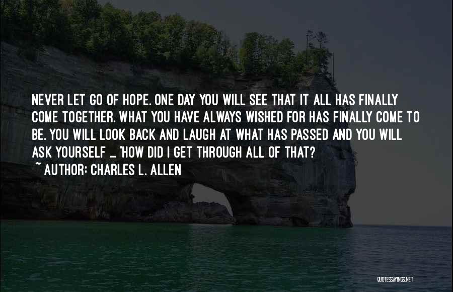 Charles L. Allen Quotes: Never Let Go Of Hope. One Day You Will See That It All Has Finally Come Together. What You Have