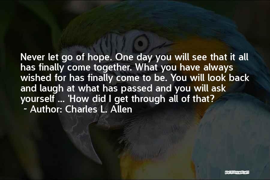 Charles L. Allen Quotes: Never Let Go Of Hope. One Day You Will See That It All Has Finally Come Together. What You Have