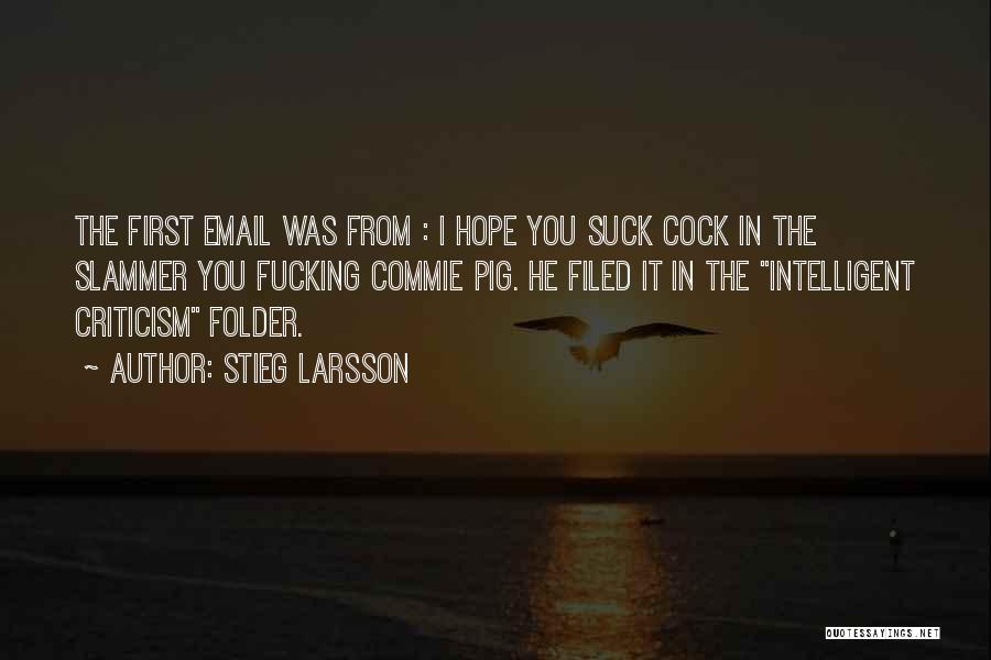 Stieg Larsson Quotes: The First Email Was From : I Hope You Suck Cock In The Slammer You Fucking Commie Pig. He Filed