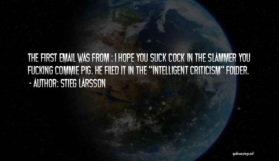 Stieg Larsson Quotes: The First Email Was From : I Hope You Suck Cock In The Slammer You Fucking Commie Pig. He Filed