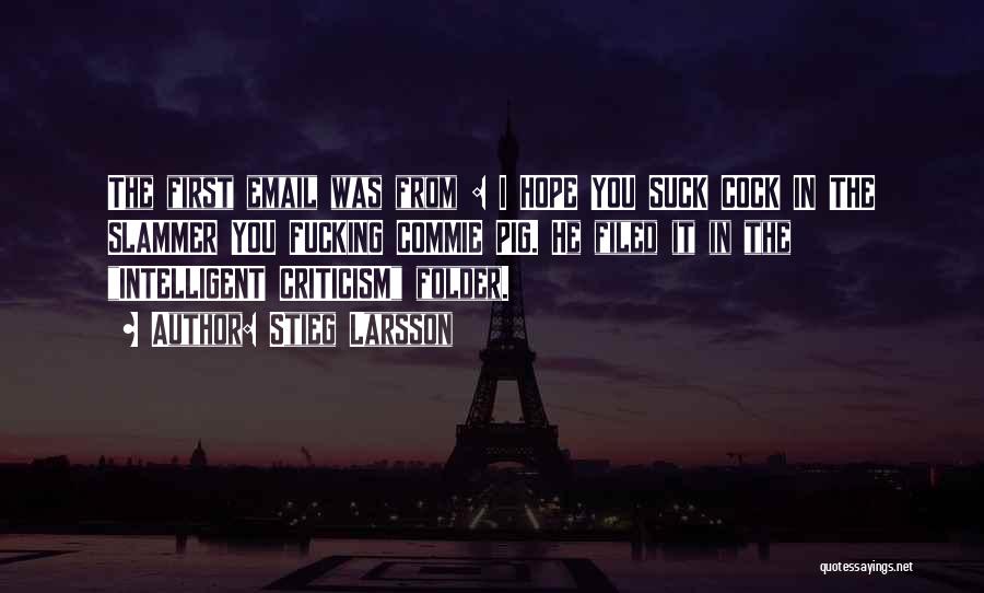 Stieg Larsson Quotes: The First Email Was From : I Hope You Suck Cock In The Slammer You Fucking Commie Pig. He Filed