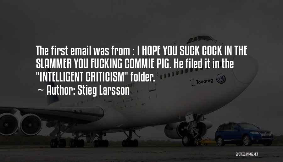 Stieg Larsson Quotes: The First Email Was From : I Hope You Suck Cock In The Slammer You Fucking Commie Pig. He Filed