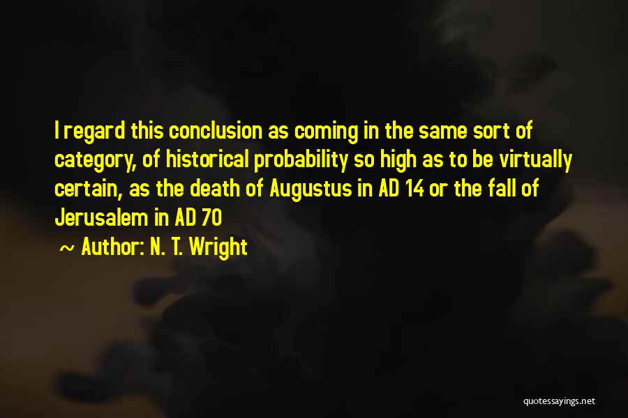 N. T. Wright Quotes: I Regard This Conclusion As Coming In The Same Sort Of Category, Of Historical Probability So High As To Be