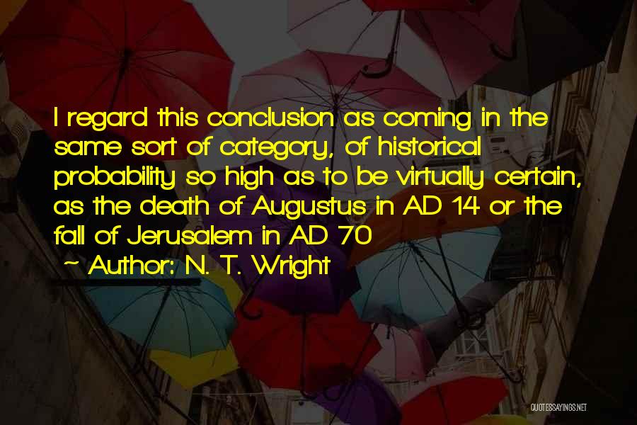 N. T. Wright Quotes: I Regard This Conclusion As Coming In The Same Sort Of Category, Of Historical Probability So High As To Be