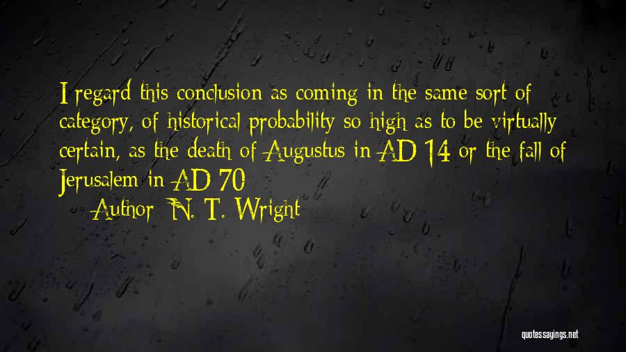 N. T. Wright Quotes: I Regard This Conclusion As Coming In The Same Sort Of Category, Of Historical Probability So High As To Be