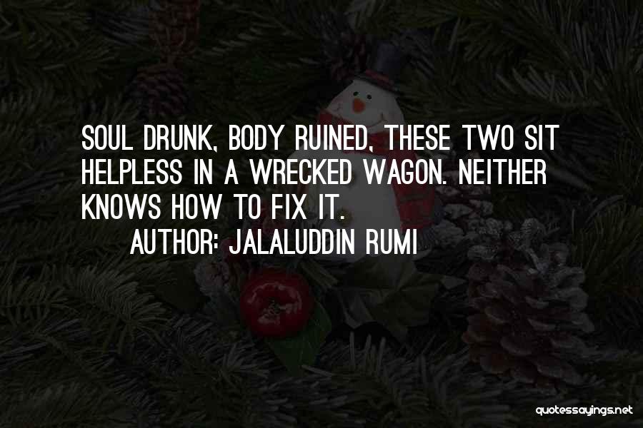 Jalaluddin Rumi Quotes: Soul Drunk, Body Ruined, These Two Sit Helpless In A Wrecked Wagon. Neither Knows How To Fix It.