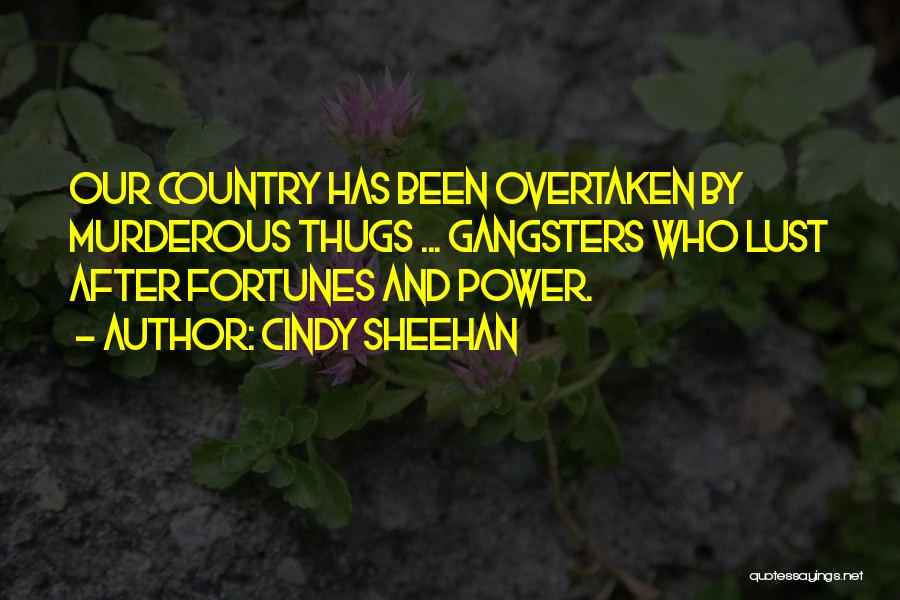 Cindy Sheehan Quotes: Our Country Has Been Overtaken By Murderous Thugs ... Gangsters Who Lust After Fortunes And Power.