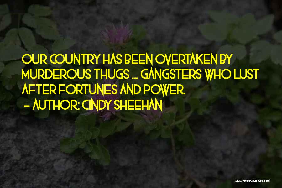 Cindy Sheehan Quotes: Our Country Has Been Overtaken By Murderous Thugs ... Gangsters Who Lust After Fortunes And Power.